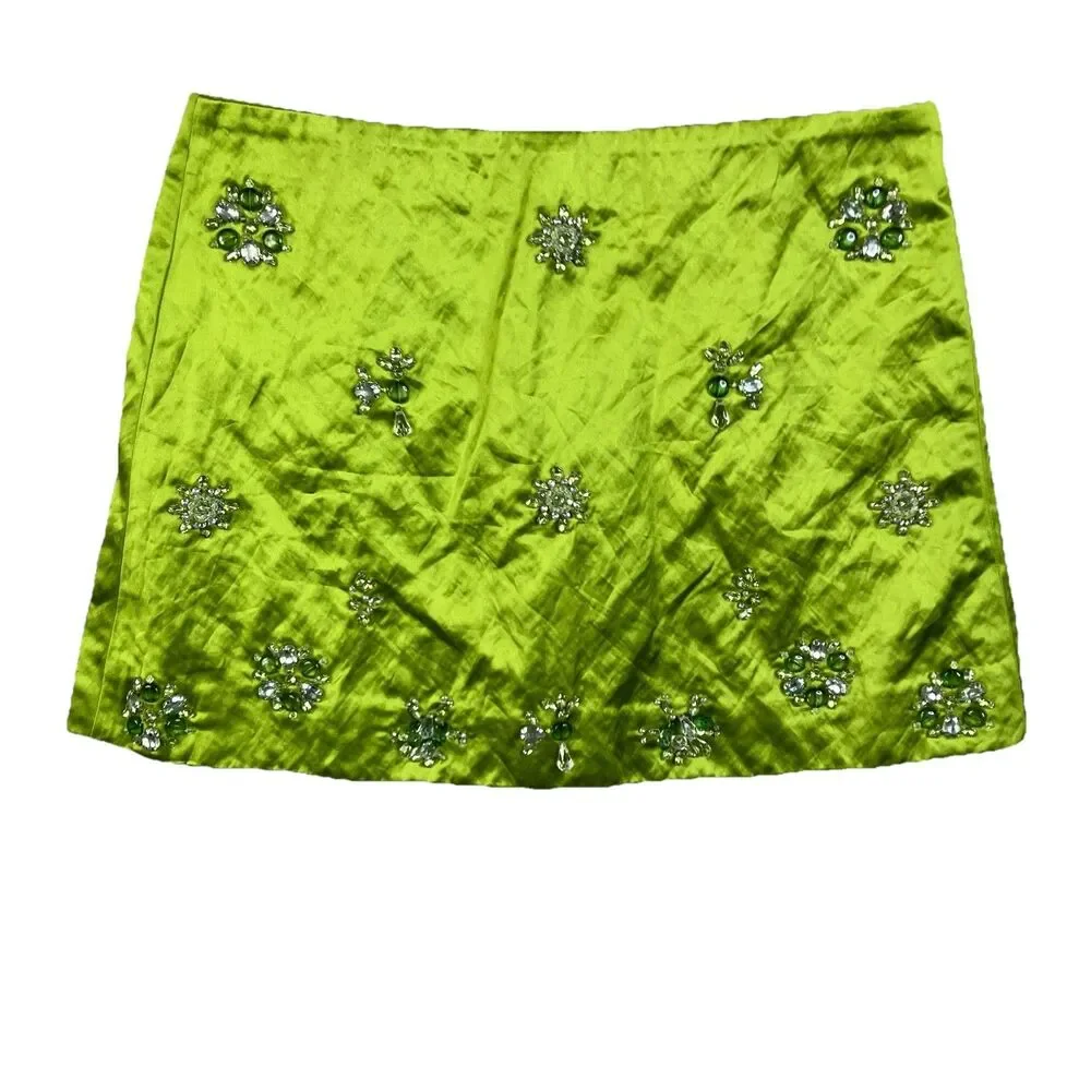 J Crew Collection Skirt Green Crystal Embellished Mini Satin Fairfax Womens 6